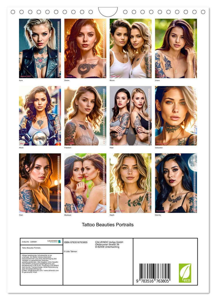 Weitere Ansicht: Tattoo Beauties Portraits (Wandkalender 2027 DIN A4 hoch), CALVENDO Monatskalender | Calvendo, Udo Talmon