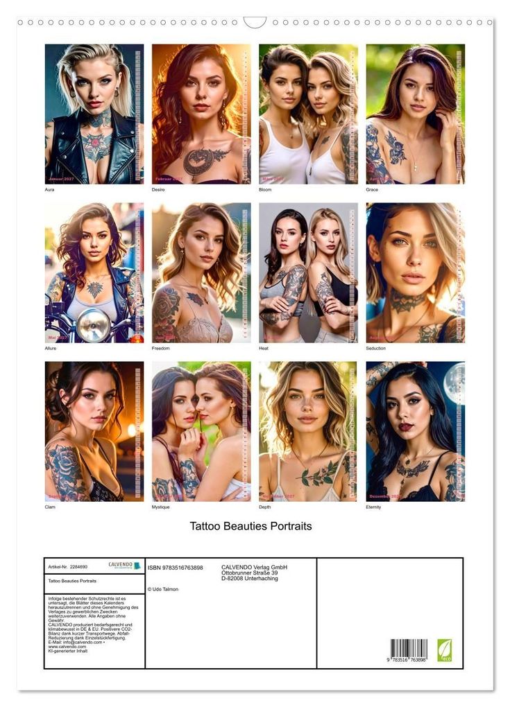 Weitere Ansicht: Tattoo Beauties Portraits (Wandkalender 2027 DIN A2 hoch), CALVENDO Monatskalender | Calvendo, Udo Talmon