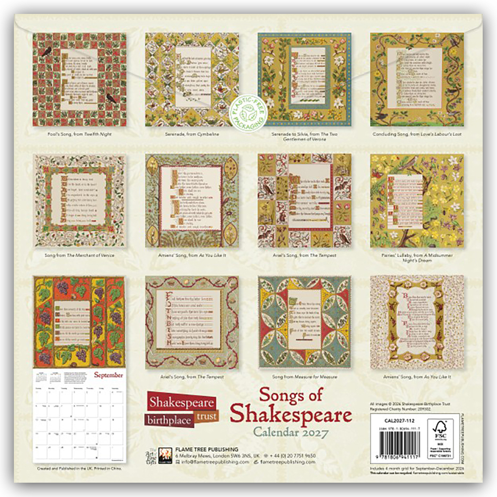 Weitere Ansicht: Songs of Shakespeare - Shakespeare Lieder 2027 - Original Flame Tree Publishing-Kalender [Kalender] | Tree Flame, Flame Tree Publishing