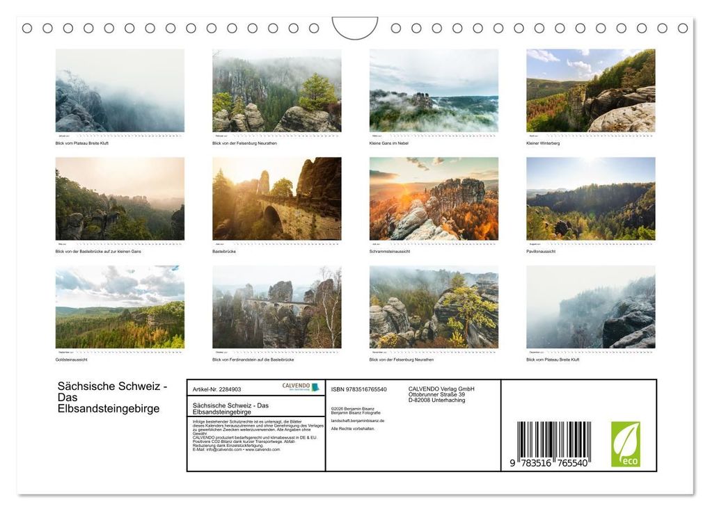 Weitere Ansicht: Sächsische Schweiz - Das Elbsandsteingebirge (Wandkalender 2027 DIN A4 quer), CALVENDO Monatskalender | Calvendo, Benjamin Bisanz