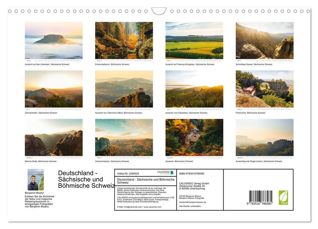 Weitere Ansicht: Deutschland - Sächsische und Böhmische Schweiz (Wandkalender 2027 DIN A3 quer), CALVENDO Monatskalender | Calvendo, Benjamin Bisanz