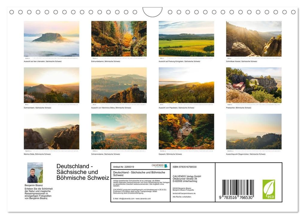 Weitere Ansicht: Deutschland - Sächsische und Böhmische Schweiz (Wandkalender 2027 DIN A4 quer), CALVENDO Monatskalender | Calvendo, Benjamin Bisanz