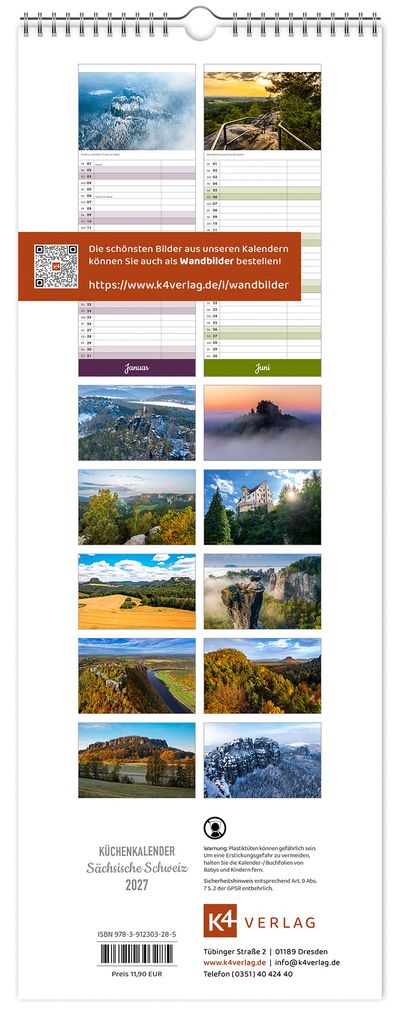 Weitere Ansicht: Küchenkalender Sächsische Schweiz 2027 | Peter Schubert, K4 Verlag
