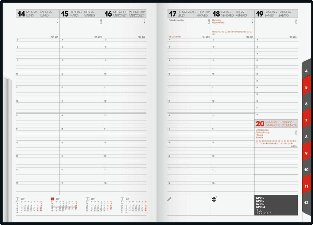Weitere Ansicht: rido/idé 7023013807 Buchkalender Mod. studioplan int. 2027 168×240 mm, Kunststoff, grau
