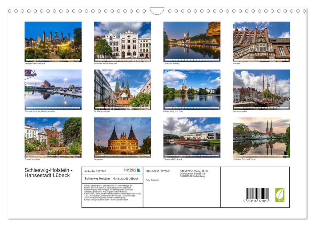Weitere Ansicht: Schleswig-Holstein - Hansestadt Lübeck (Wandkalender 2027 DIN A3 quer), CALVENDO Monatskalender | Peter Schickert, Calvendo