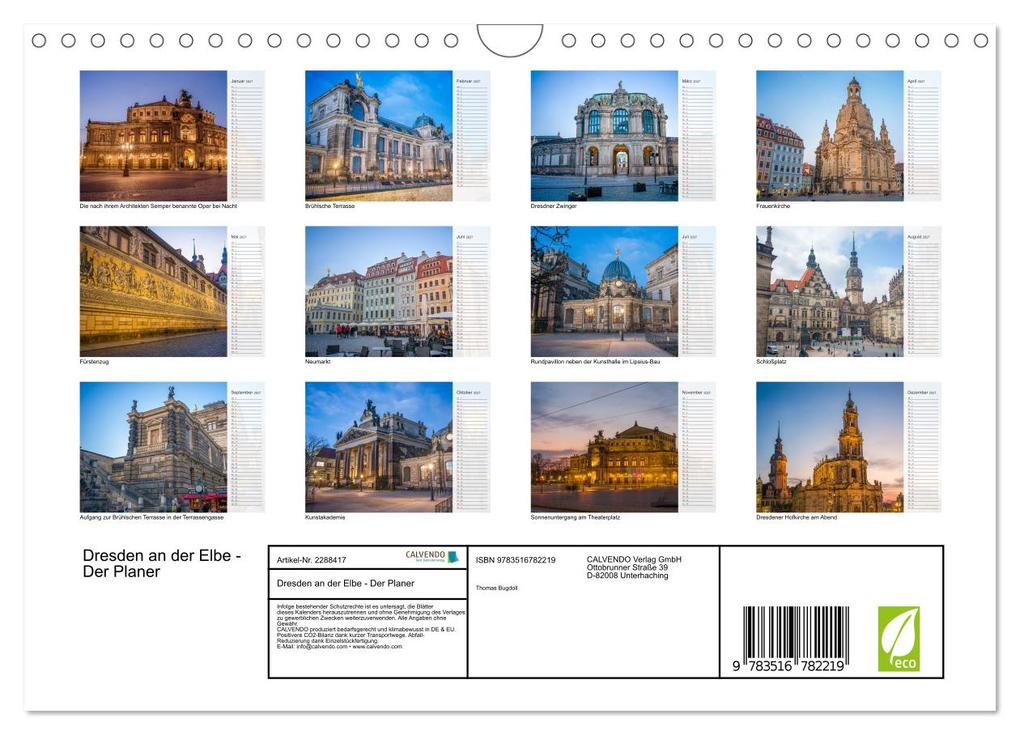 Weitere Ansicht: Dresden an der Elbe - Der Planer (Wandkalender 2027 DIN A4 quer), CALVENDO Monatskalender | Thomas Bugdoll, Calvendo