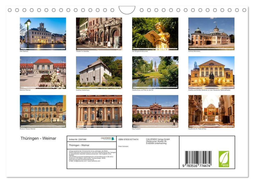 Weitere Ansicht: Thüringen - Weimar (Wandkalender 2027 DIN A4 quer), CALVENDO Monatskalender | Peter Schickert, Calvendo