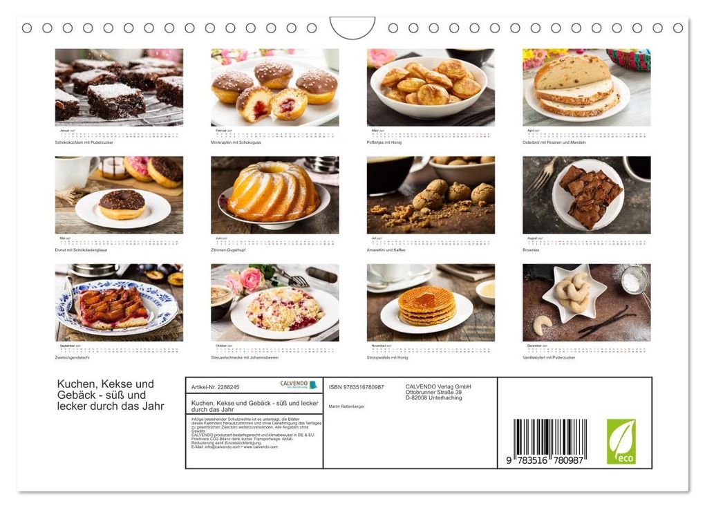 Weitere Ansicht: Kuchen, Kekse und Gebäck - süß und lecker durch das Jahr (Wandkalender 2027 DIN A4 quer), CALVENDO Monatskalender | Martin Rettenberger, Calvendo