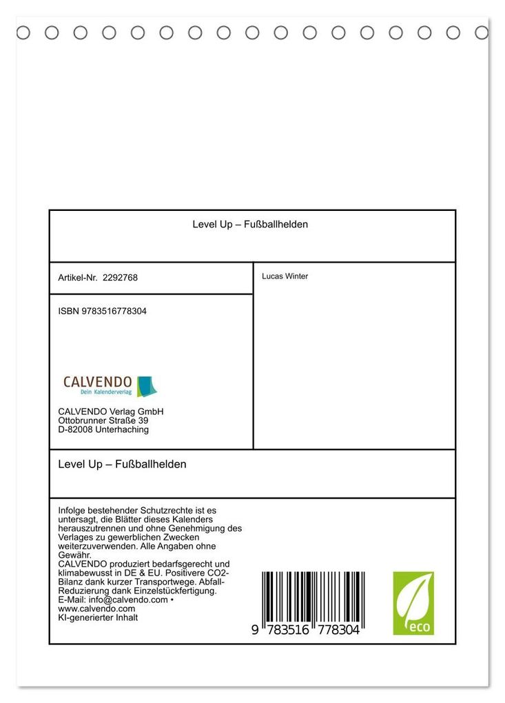 Weitere Ansicht: Level Up - Fußballhelden (Tischkalender 2027 DIN A5 hoch), CALVENDO Monatskalender | Lucas Winter, Calvendo
