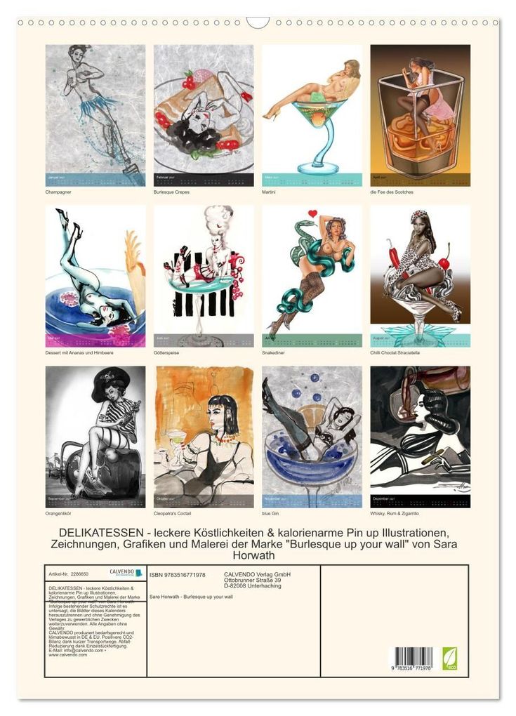 Weitere Ansicht: DELIKATESSEN - leckere Köstlichkeiten & kalorienarme Pin up Illustrationen, Zeichnungen, Grafiken und Malerei der Marke "Burlesque up your wall" von Sara Horwath (Wandkalender 2027 DIN A2 hoch), CALVENDO Monatskalender | Sara Horwath - Burlesque up your wall, Calvendo