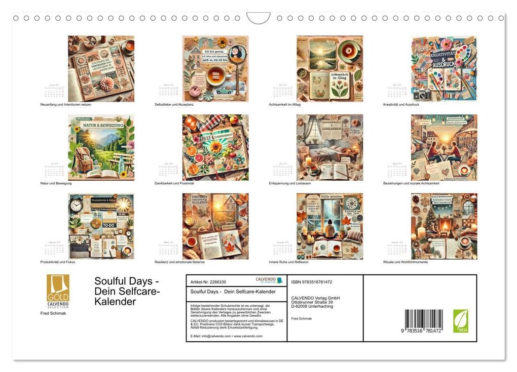 Weitere Ansicht: Soulful Days - Dein Selfcare-Kalender (Wandkalender 2027 DIN A3 quer), CALVENDO Monatskalender | Fred Schimak, Calvendo