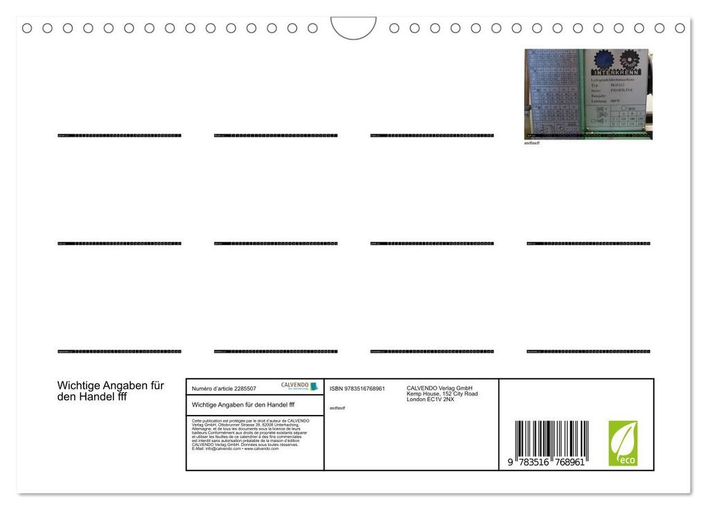 Weitere Ansicht: Wichtige Angaben für den Handel fff (Wandkalender 2027 DIN A4 quer), CALVENDO Monatskalender | Calvendo