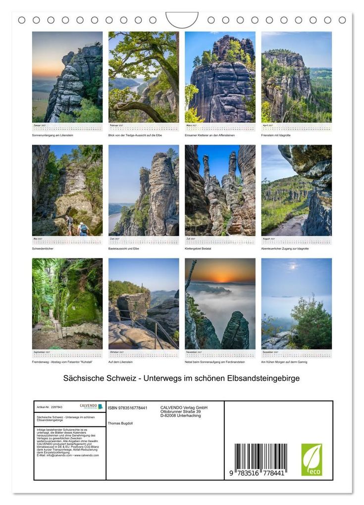 Weitere Ansicht: Sächsische Schweiz - Unterwegs im schönen Elbsandsteingebirge (Wandkalender 2027 DIN A4 hoch), CALVENDO Monatskalender | Thomas Bugdoll, Calvendo