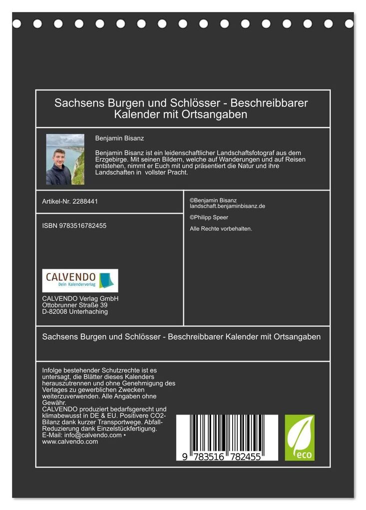 Weitere Ansicht: Sachsens Burgen und Schlösser - Beschreibbarer Kalender mit Ortsangaben (Tischkalender 2027 DIN A5 hoch), CALVENDO Monatskalender | Benjamin Bisanz, Calvendo
