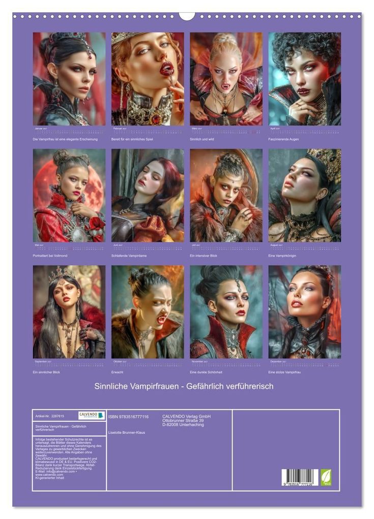 Weitere Ansicht: Sinnliche Vampirfrauen - Gefährlich verführerisch (Wandkalender 2027 DIN A2 hoch), CALVENDO Monatskalender | Liselotte Brunner-Klaus, Calvendo