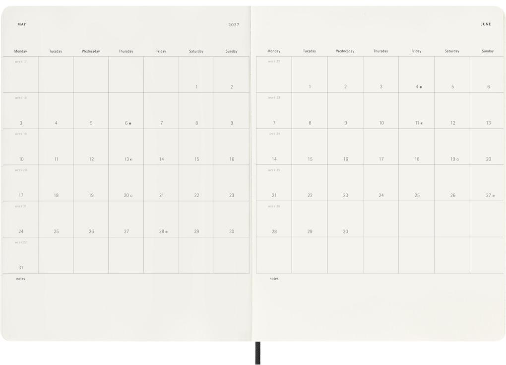 Weitere Ansicht: Moleskine 18 Monate Wochenkalender 2026/2027, XL, 1 Wo = 1 Seite, Rechts Linierte Seite, Weicher Einband, Schwarz