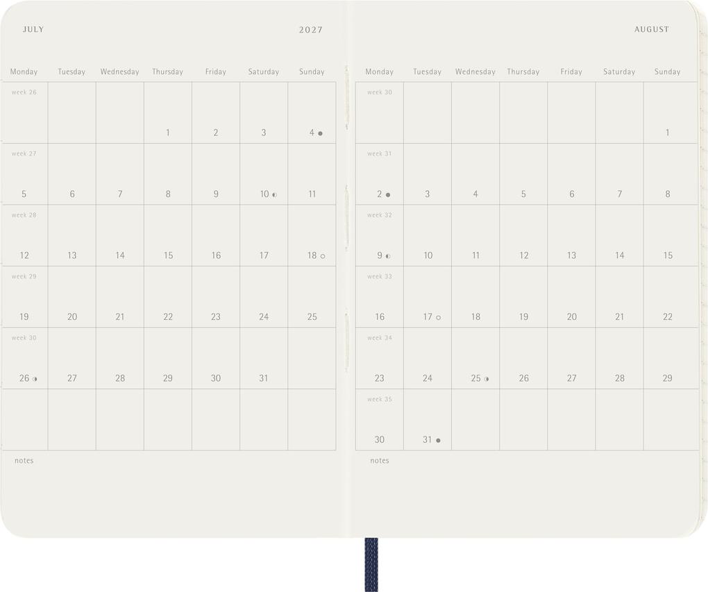 Weitere Ansicht: Moleskine 18 Monate Wochen Notizkalender 2026/2027, Pocket/A6, 1 Wo = 1 Seite, rechts linierte Seite, Weicher Einband, Saphir