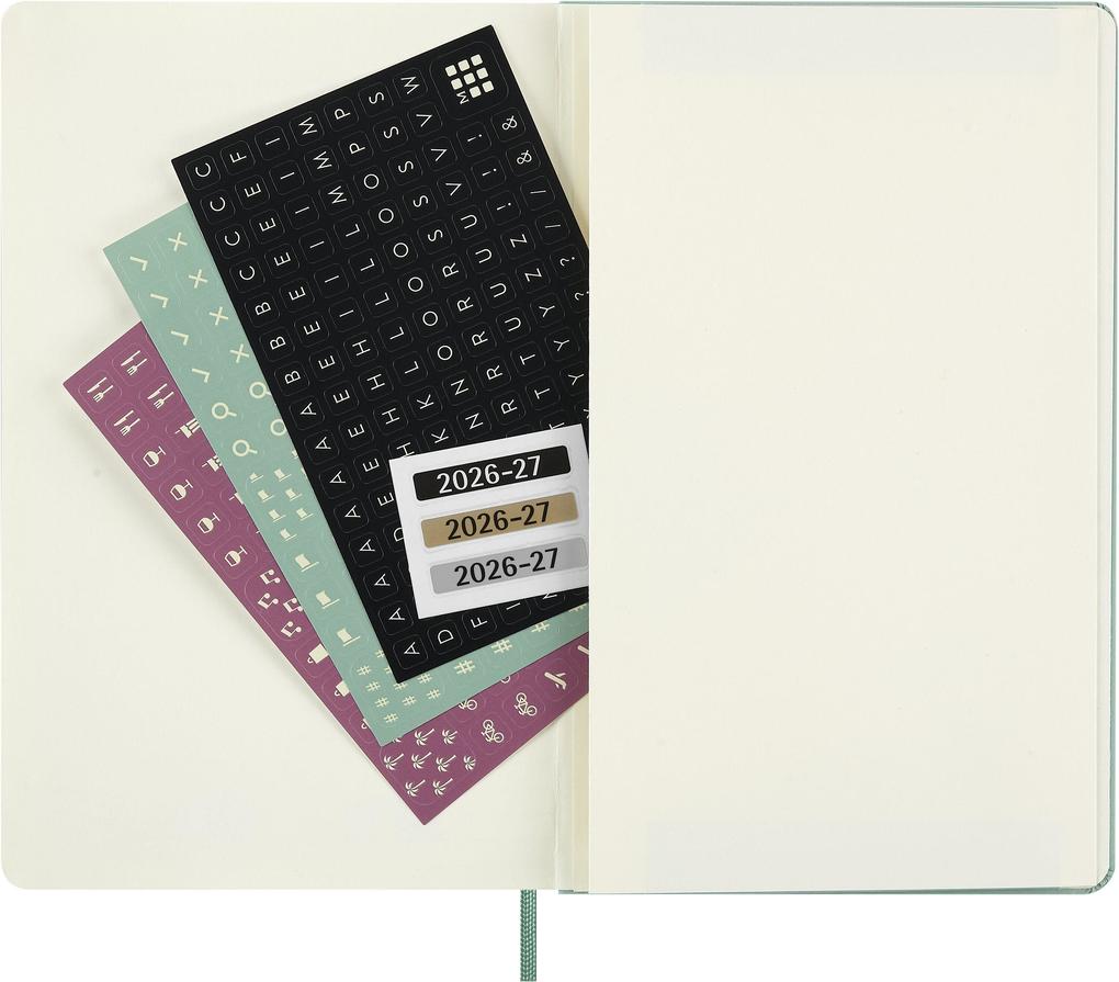 Weitere Ansicht: Moleskine 18 Monate Wochen Notizkalender 2026/2027, L/A5, 1 Wo = 1 Seite, rechts linierte Seite, fester Einband, Salbeigrün