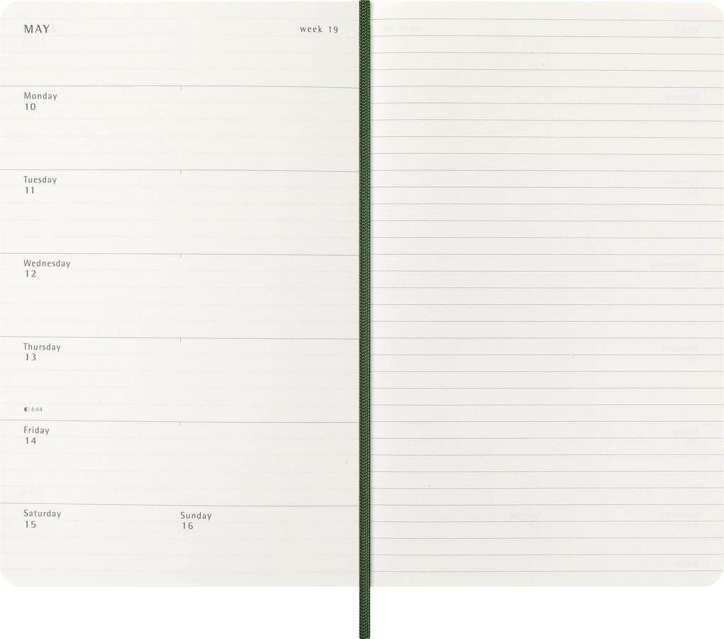 Weitere Ansicht: Moleskine 18 Monate Wochen Notizkalender 2026/2027, L/A5, 1 Wo = 1 Seite, rechts linierte Seite, weicher Einband, Myrtengrün<BR>