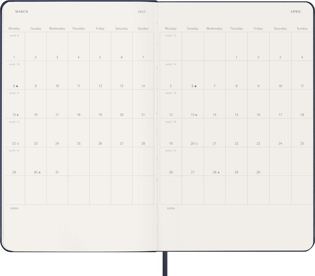 Weitere Ansicht: Moleskine 18 Monate Wochen Notizkalender 2026/2027, L/A5, 1 Wo = 1 Seite, Rechts linierte Seite, Fester Einband, Saphir