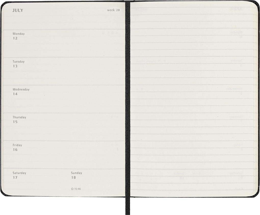 Weitere Ansicht: Moleskine 18 Monate Wochen Notizkalender 2026/2027, P/A6, 1 Wo = 1 Seite, Rechts linierte Seite, Fester Einband, Schwarz<BR>