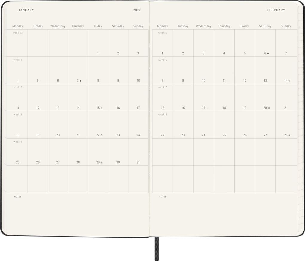 Weitere Ansicht: Moleskine 18 Monate Wochenkalender 2026/2027, L/A5, 1 Wo = 2 Seiten, Horizontal, Fester Einband, Schwarz