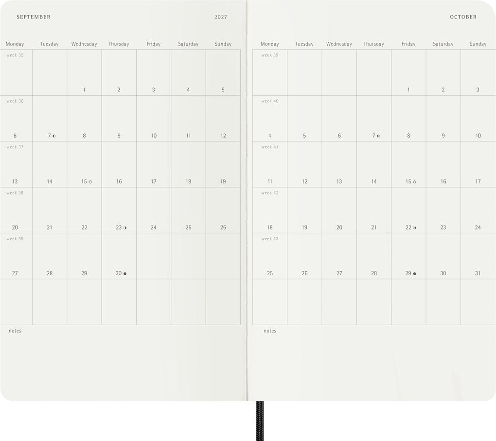 Weitere Ansicht: Moleskine 18 Monate Wochenkalender 2026/2027, L/A5, 1 Wo = 1 Seite, Rechts Linierte Seite, Weicher Einband, Schwarz