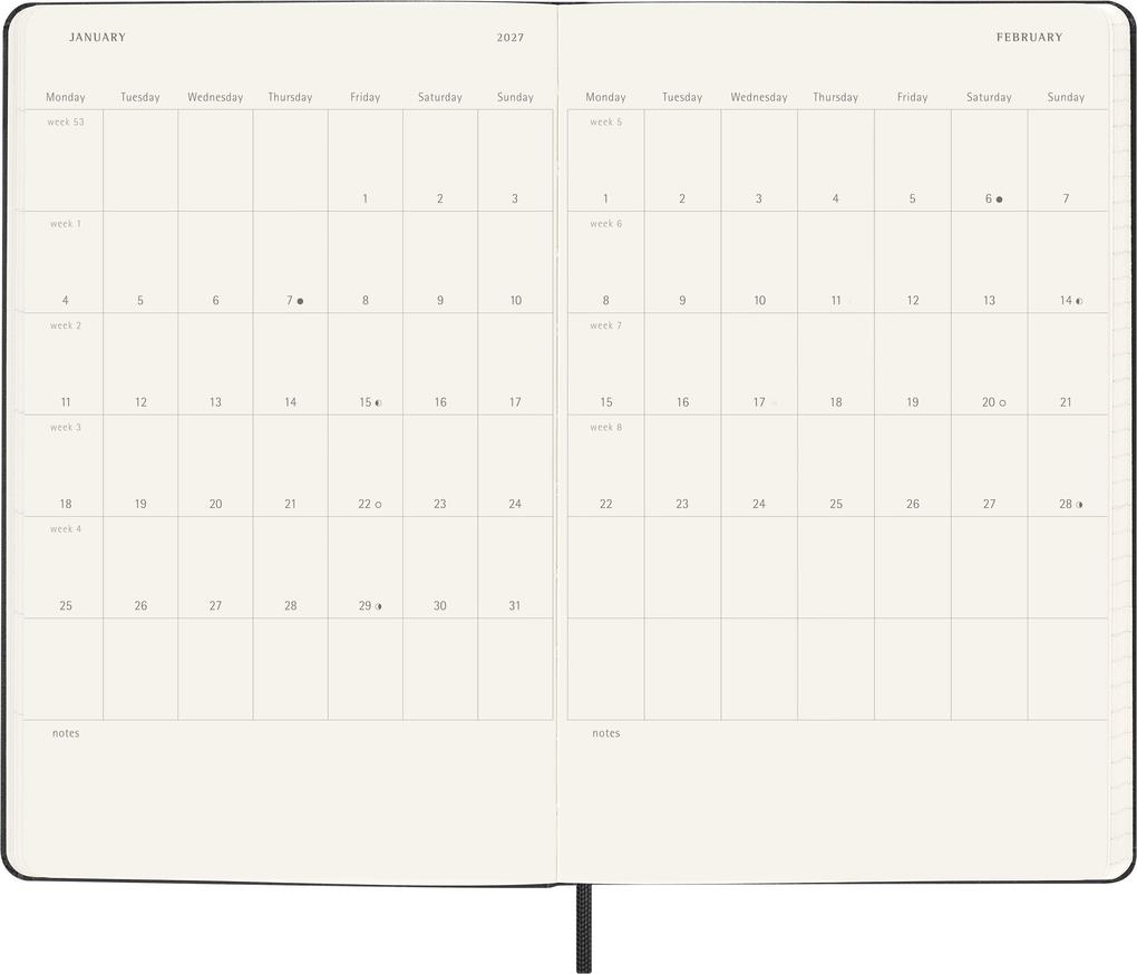 Weitere Ansicht: Moleskine 18 Monate Tagesnotizkalender 2026/2027, L/A5, 1 Tag = 1 Seite, Fester Einband, Schwarz