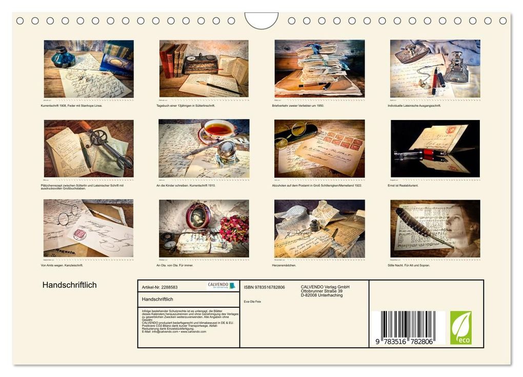 Weitere Ansicht: Handschriftlich (Wandkalender 2027 DIN A4 quer), CALVENDO Monatskalender | Eva Ola Feix, Calvendo