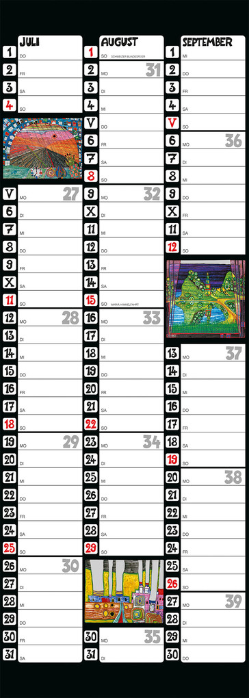 Weitere Ansicht: Hundertwasser Streifenkalender Art 2027 | Friedensreich Hundertwasser