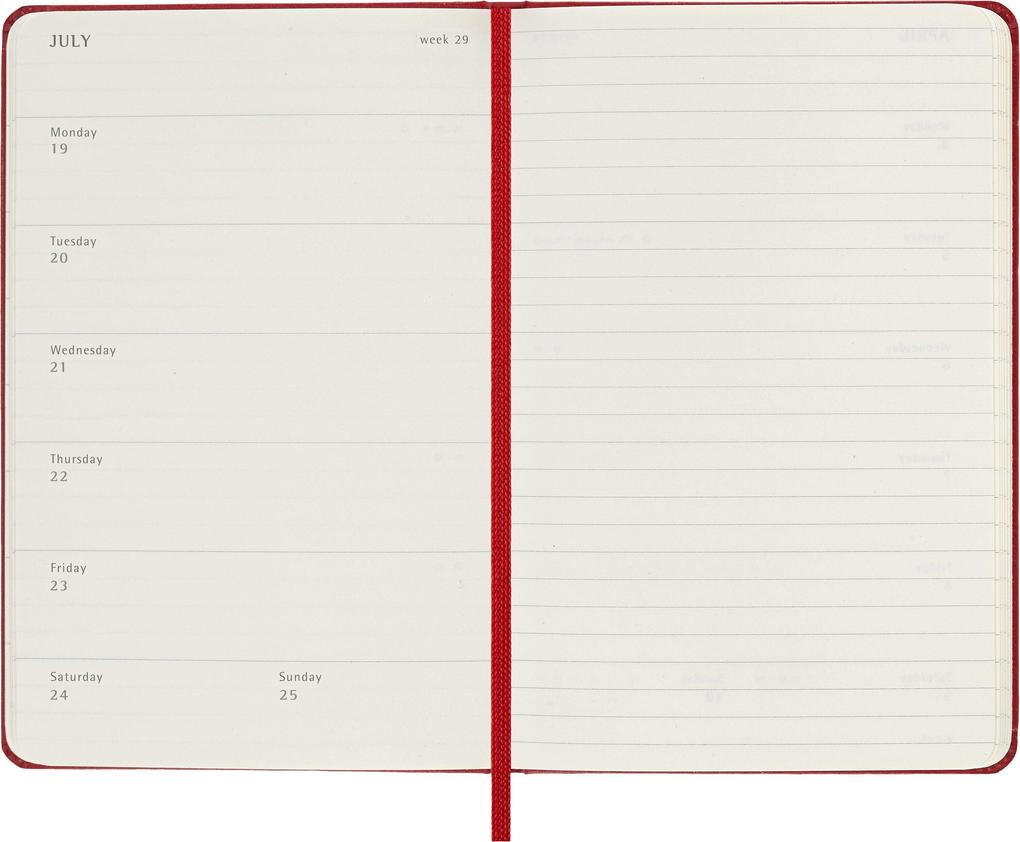 Weitere Ansicht: Moleskine 12 Monate Wochen Notizkalender 2027, Pocket/A6, 1 Wo = 1 Seite, rechts linierte Seite, Fester Einband, Scharlachrot