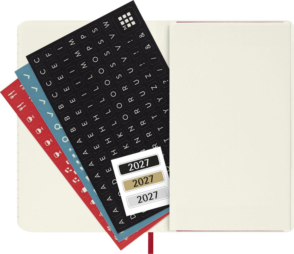 Weitere Ansicht: Moleskine 12 Monate Wochen Notizkalender 2027, Pocket/A6, 1 Wo = 1 Seite, rechts linierte Seite, Weicher Einband, Scharlachrot