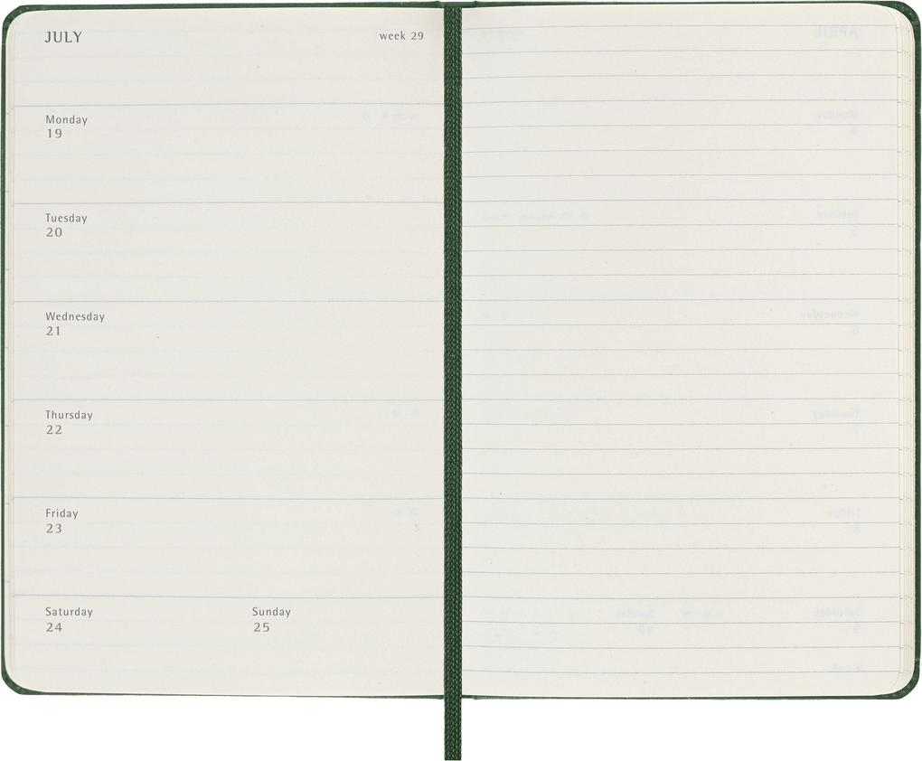 Weitere Ansicht: Moleskine 12 Monate Wochen Notizkalender 2027, Pocket/A6, 1 Wo = 1 Seite, rechts linierte Seite, Fester Einband, Myrtengrün