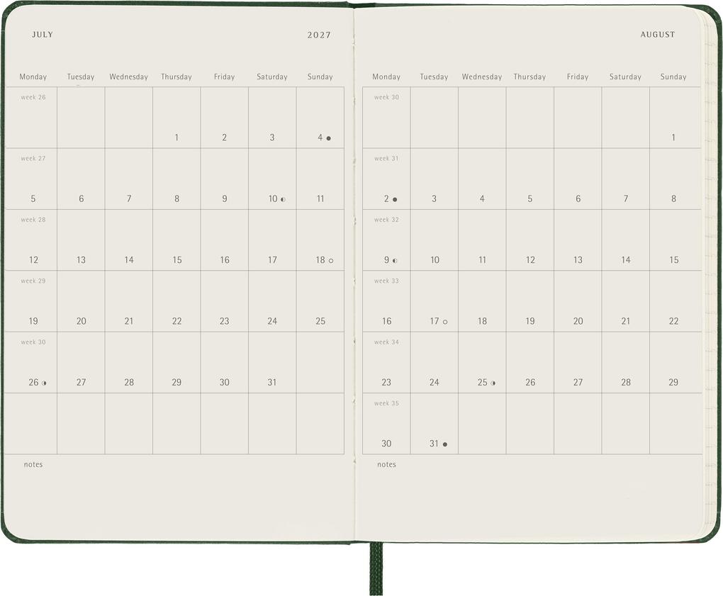 Weitere Ansicht: Moleskine 12 Monate Wochen Notizkalender 2027, Pocket/A6, 1 Wo = 1 Seite, rechts linierte Seite, Fester Einband, Myrtengrün