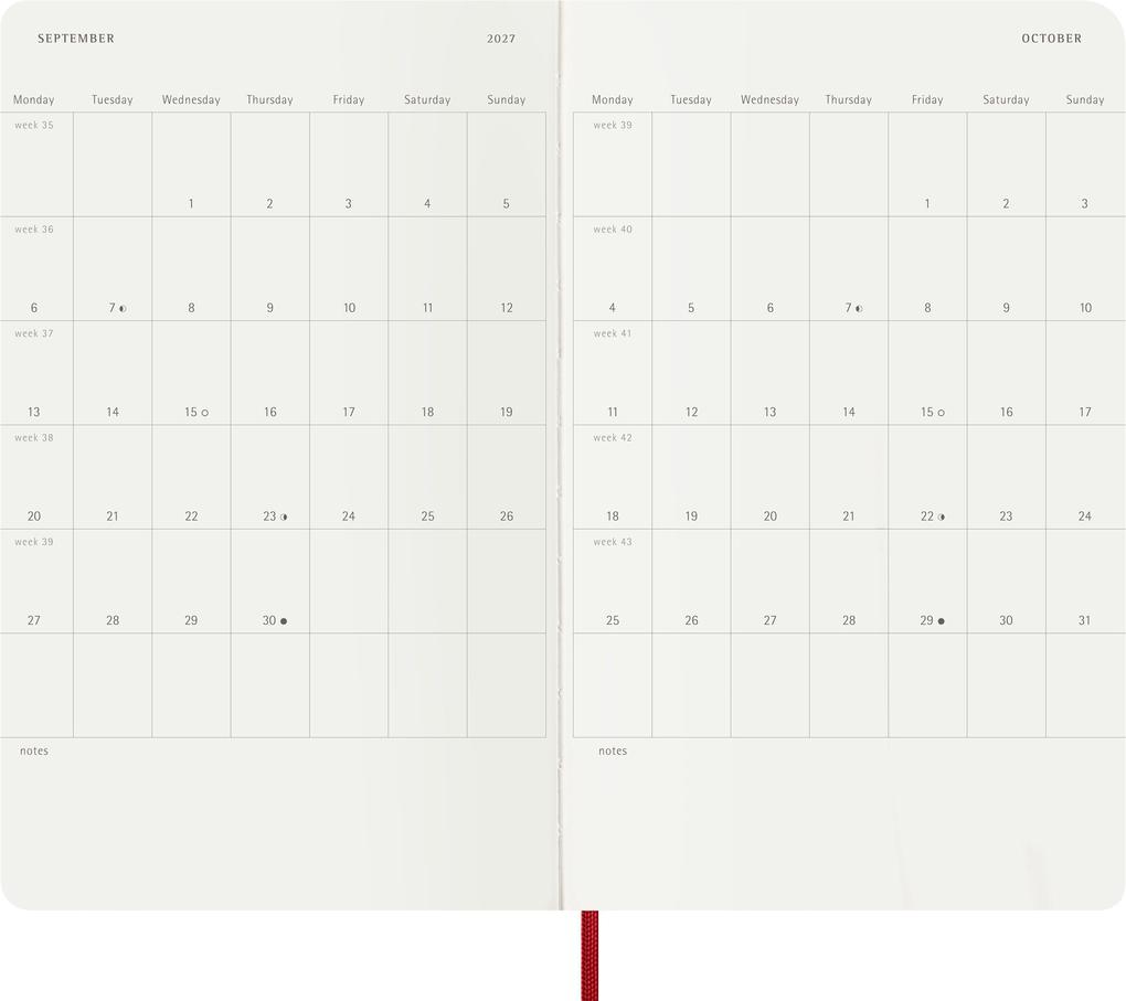 Weitere Ansicht: Moleskine 12 Monate Tageskalender 2027, Large/A5, 1 Tag = 1 Seite, Weicher Einband, Scharlachrot