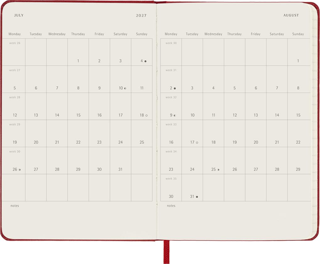 Weitere Ansicht: Moleskine 12 Monate Tageskalender 2027, Pocket/A6, 1 Tag = 1 Seite, Fester Einband, Scharlachrot