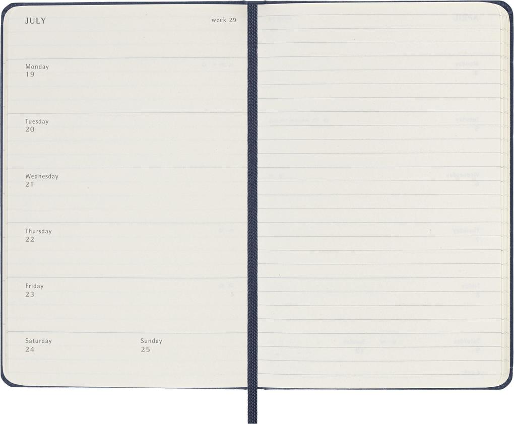 Weitere Ansicht: Moleskine 12 Monate Wochen Notizkalender 2027, Pocket/A6, 1 Wo = 1 Seite, rechts linierte Seite, Fester Einband, Saphir
