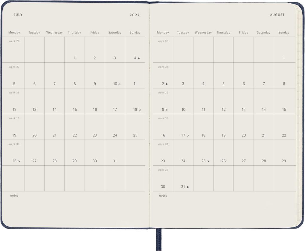 Weitere Ansicht: Moleskine 12 Monate Wochen Notizkalender 2027, Pocket/A6, 1 Wo = 1 Seite, rechts linierte Seite, Fester Einband, Saphir