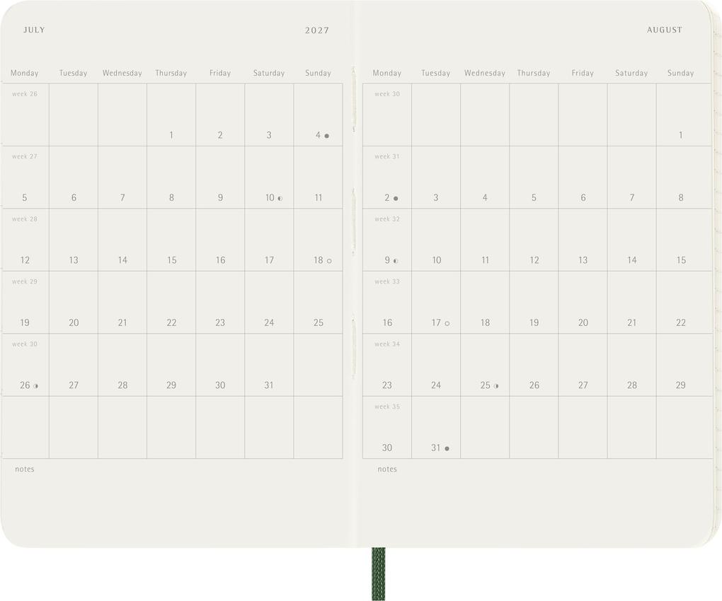 Weitere Ansicht: Moleskine 12 Monate Wochen Notizkalender 2027, Pocket/A6, 1 Wo = 1 Seite, rechts linierte Seite, Weicher Einband, Myrtengrün