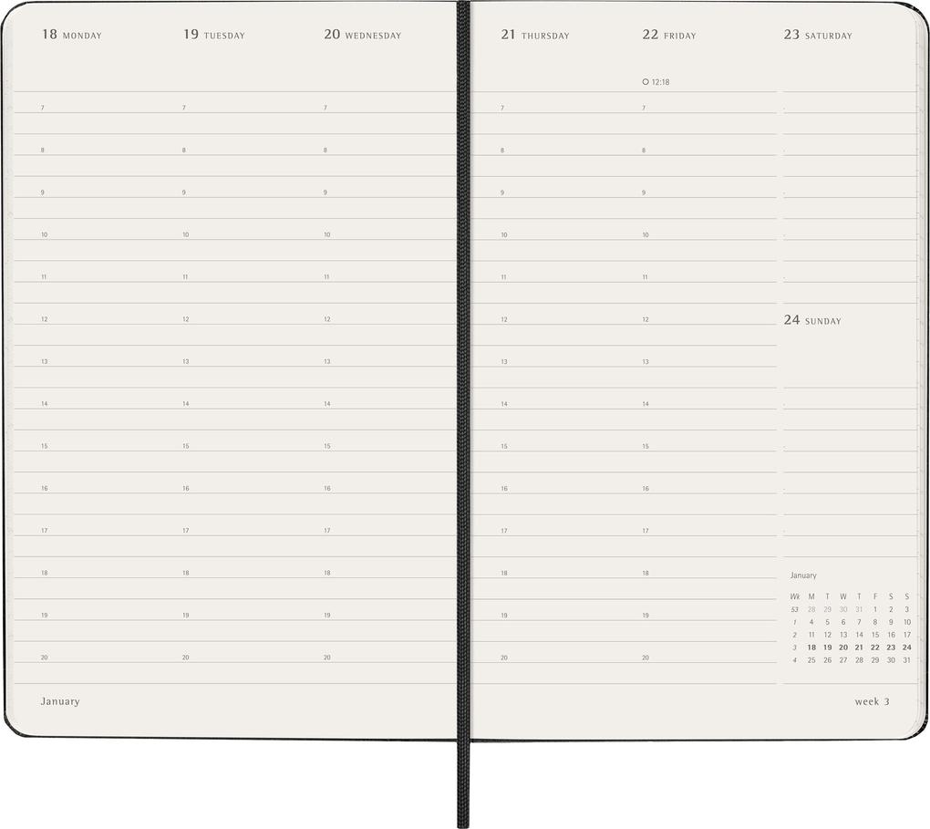 Weitere Ansicht: Moleskine 12 Monate Pro Wochen Notizkalender 2027, Pro Large/A5, 1 Wo = 2 Seiten, vertikal, Spalten für Notizen, fester Einband, Schwarz