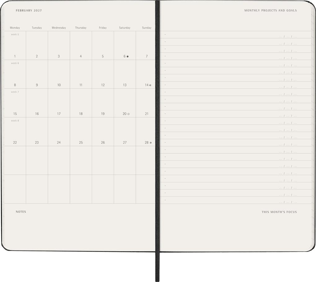 Weitere Ansicht: Moleskine 12 Monate Pro Wochen Notizkalender 2027, Pro Large/A5, 1 Wo = 2 Seiten, vertikal, Spalten für Notizen, fester Einband, Schwarz
