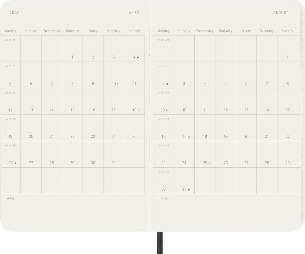 Weitere Ansicht: Moleskine 12 Monate Tagesnotizkalender 2027, P/A6, 1 Tag = 1 Seite, Weicher Einband, Schwarz