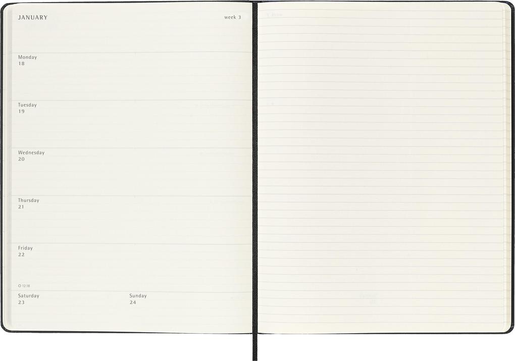 Weitere Ansicht: Moleskine 12 Monate Wochen Notizkaledner 2027, XL, 1 Wo = 1 Seite, rechts linierte Seite, fester Einband, Schwarz