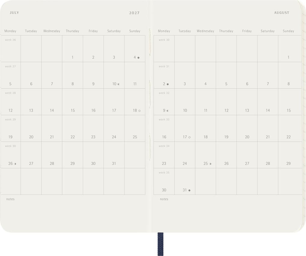 Weitere Ansicht: Moleskine 12 Monate Wochen Notizkalender 2027, Pocket/A6, 1 Wo = 1 Seite, rechts linierte Seite, Weicher Einband, Saphir