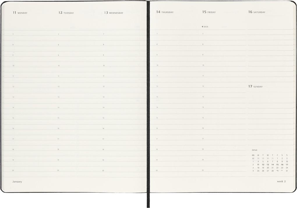 Weitere Ansicht: Moleskine 12 Monate Pro Wochen Notizkalender 2027, Pro XL, 1 Wo = 2 Seiten, vertikal, Spalten für Notizen, fester Einband, Schwarz<BR>