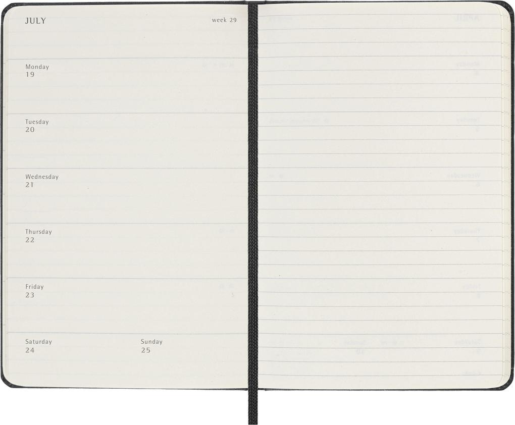 Weitere Ansicht: Moleskine 12 Monate Wochen Notizkaledner 2027, Pocket/A6, 1 Wo = 1 Seite, rechts linierte Seite, fester Einband, Schwarz
