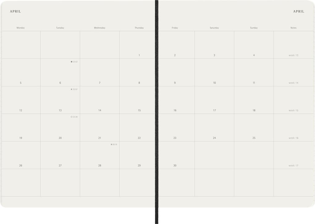 Weitere Ansicht: Moleskine 12 Monate Monatsnotizkalender 2027, XL, 1 Mo = 2 Seiten, Linierte Seiten, Weicher Einband, Schwarz