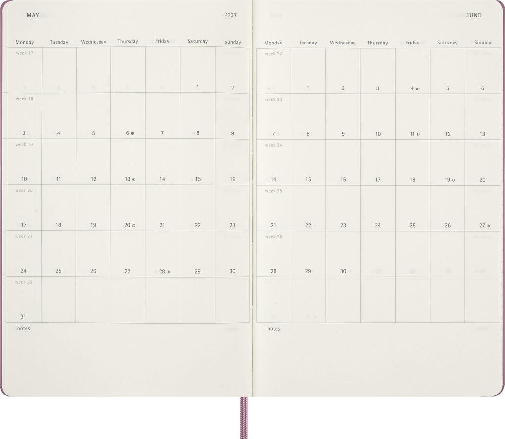 Weitere Ansicht: Moleskine 12 Monate Tageskalender 2027, Large/A5, 1 Tag = 1 Seite, fester Einband, Majestätisches Pink