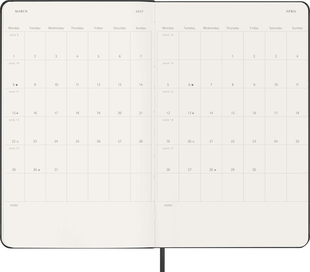 Weitere Ansicht: Moleskine 12 Monate Wochenkalender 2027, Large/A5, 1 Wo = 2 Seiten, vertikal, fester Einband, Schwarz