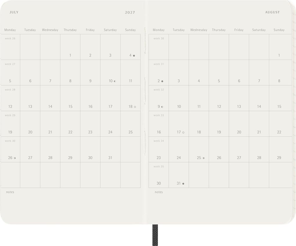 Weitere Ansicht: Moleskine 12 Monate Monatsnotizkalender 2027, P/A6, 1 Mo = 2 Seiten, Linierte Seiten Weicher Einband, Schwarz